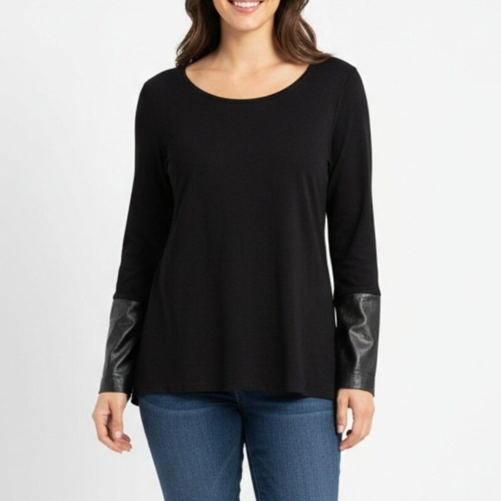 Club Monaco 100% Silk Blouse with 100% Lamb Leather Cuff‎ Panels